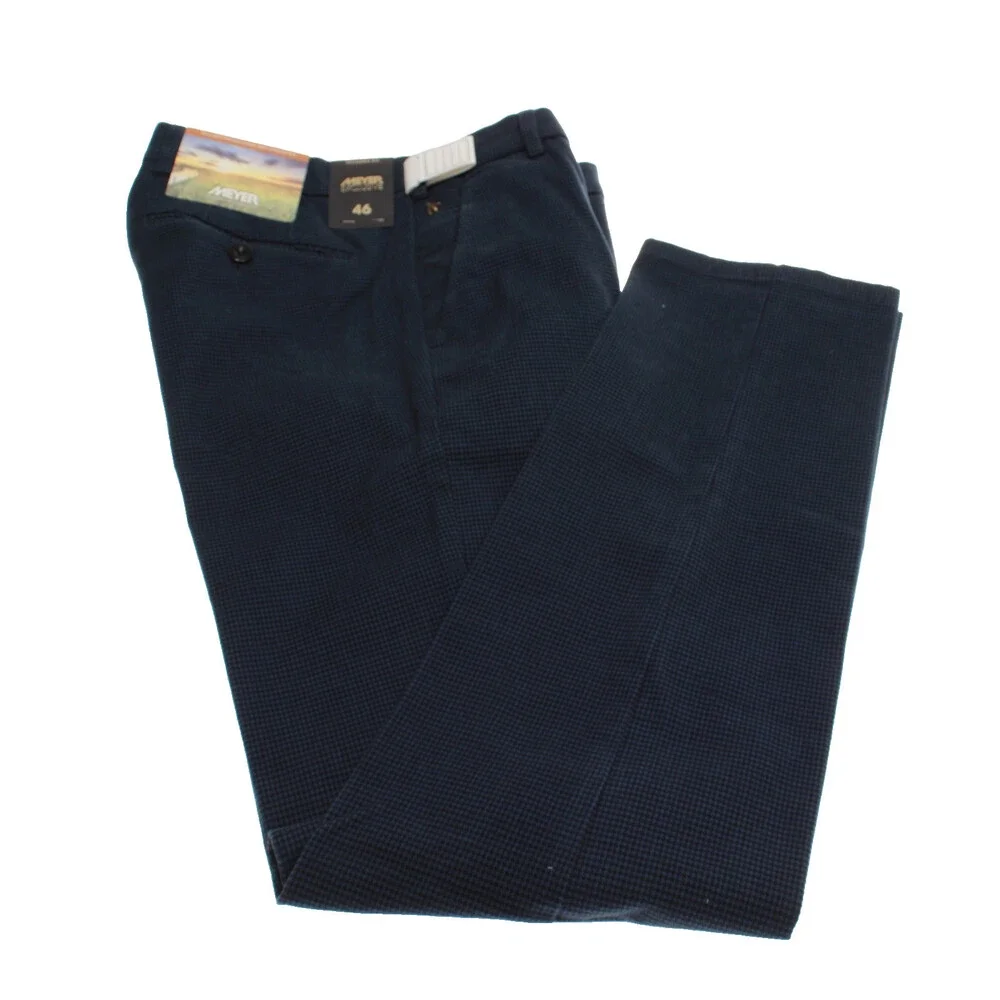 Meyer NWT Chinos / Casual Pants Size 46 (US 30) Bonn in Blue Houndstooth Cotton